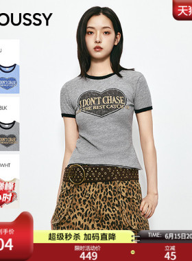 MOUSSY 2026夏季新品甜酷风爱心印花撞色短袖T恤女010JS290-2471