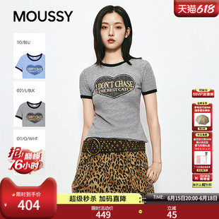 MOUSSY 2026夏季新品甜酷风爱心印花撞色短袖T恤女010JS290-2471