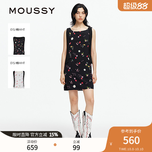 MOUSSY 2025夏季新品法式度假风花卉无袖飘带连衣裙028ISA33-3531