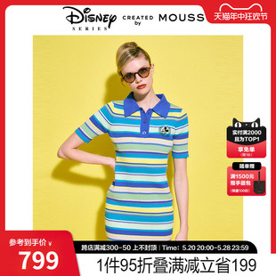 迪士尼合作款 MOUSSY 新品 多彩条纹连衣裙女010HSM70 2024夏季 0120