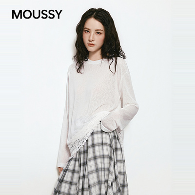 MOUSSY2026夏季新品慵懒风流苏镂空下摆圆领长袖T恤028JSC80-1028