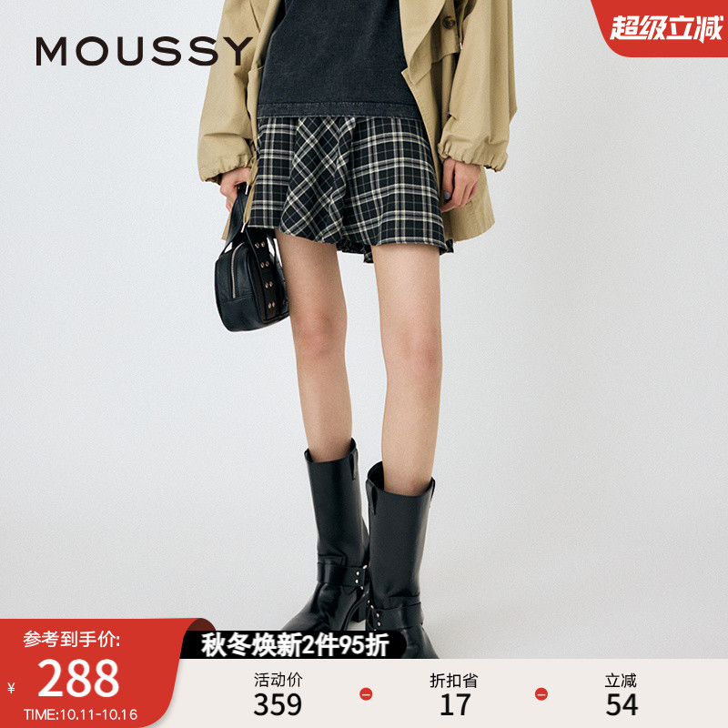 MOUSSY 2024秋季新品美式复古风blokette格纹半身裙010HAS31-1601