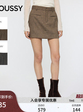 MOUSSY 春季新品复古通勤风高腰A字粗花呢短裙010IA331-3631