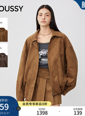 MOUSSY春季新品复古文艺风宽松翻领夹克外套女028IAA30-1032