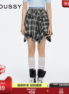 MOUSSY 春季新品假美式辣妹风假两件格纹半身裙028JSX31-1068