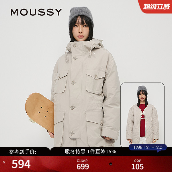 MOUSSY 秋季新品工装风中性猎装夹克外套棉服女028HAA30-2141