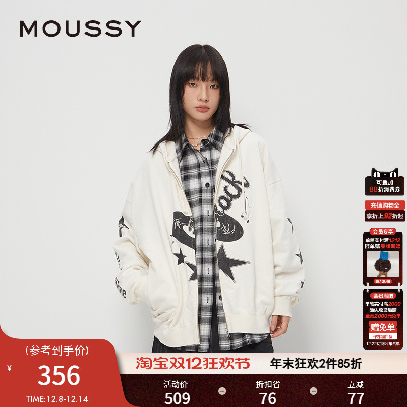 MOUSSY 秋季新品美式复古摇滚音符印花卫衣外套028HAZ90-2231