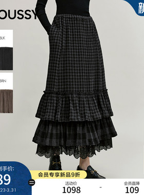 MOUSSY 2026春季新品复古优雅风格纹蕾丝拼接蛋糕裙028JSA31-1025