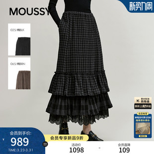 纹蕾丝拼接蛋糕裙028JSA31 MOUSSY 复古优雅风格 新品 1025 2026春季