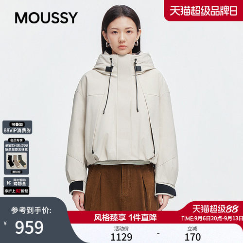 MOUSSY 2026冬季新品工装休闲风抽绳短款派克羽绒服028JAC30-1492