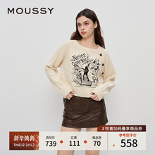 MOUSSY2025早秋新品暗黑哥特图案短款针织衫毛衣女028IAZ70-1019