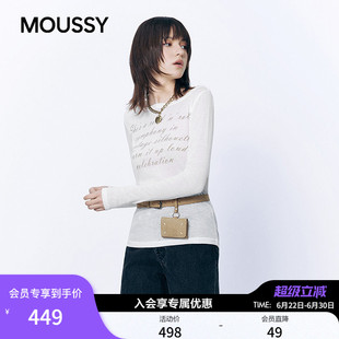 MOUSSY 2026春季新品慵懒风字母印花一字领长袖T恤028JSA90-1017