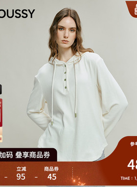 MOUSSY 2025冬季新品休闲慵懒风抽绳连帽亨利领卫衣028IAC80-1020