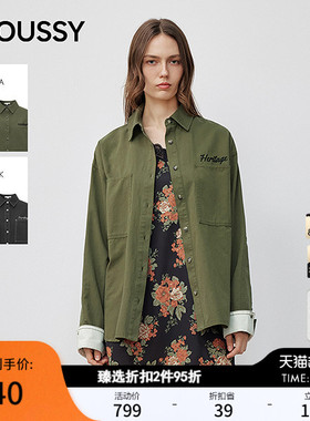 MOUSSY春季新品休闲风后背字母印花长袖衬衫女028IAZ30-1041