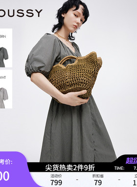 MOUSSY 春季新品法式田园风V领格纹衬衫连衣裙028ISC33-1005