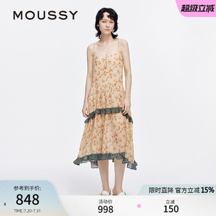 moussy2025夏季 1001 夏日來信荷葉邊碎花吊帶連衣裙028ISA33 新品