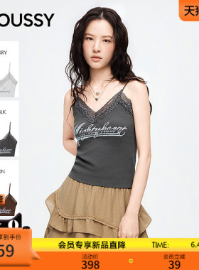 MOUSSY 2026夏季新品甜美风蕾丝拼接字母修身吊带衫010JS490-3721