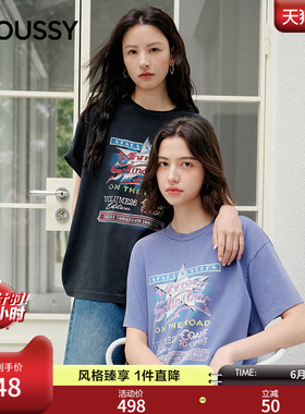 MOUSSY2026夏季新品美式复古风做旧印花短袖修身T恤010JS290-2491