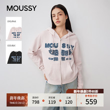 MOUSSY2025秋季新品休闲风字母连帽抽绳拉链卫衣女028IAA90-1027