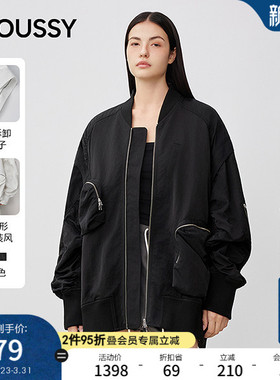 MOUSSY春季新品休闲风廓形罗纹飞行员夹克外套028IAA30-0201