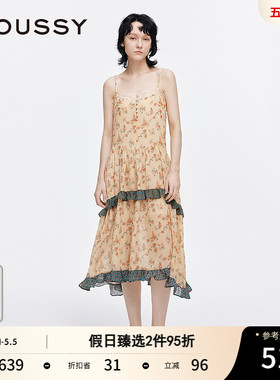 MOUSSY 夏季新品夏日来信荷叶边碎花吊带连衣裙028ISA33-1001