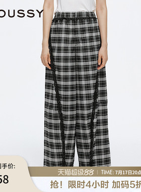 MOUSSY 春季新品慵懒风蕾丝花边宽松薄款格纹休闲裤028ISA31-3551