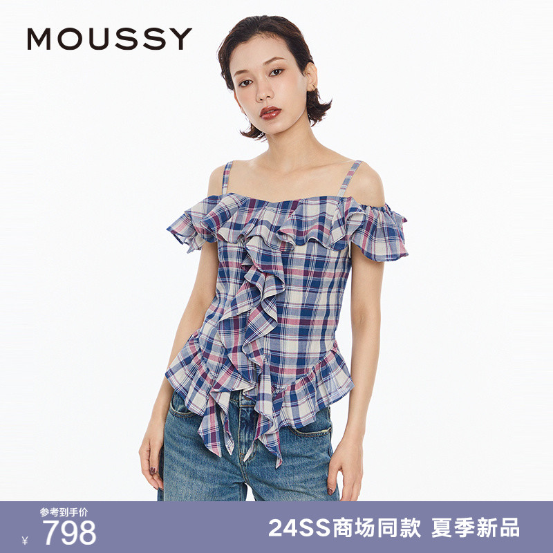 MOUSSY复古日系格纹吊带衬衫