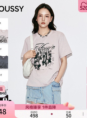 MOUSSY 2026春季新品废土风复古做旧印花圆领T恤女028JSA90-1016