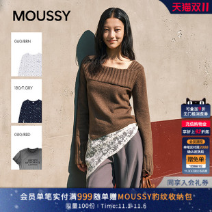 王玉雯同款 3891 moussy25秋品温柔慵懒不对称领露肩毛衣010IA370