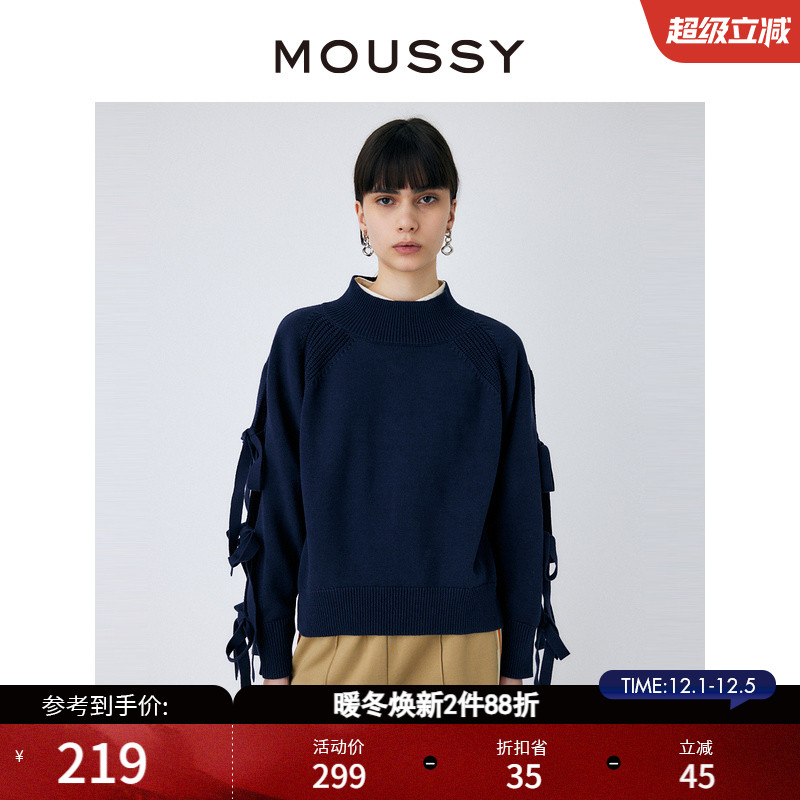 moussy日系淑女风蝴蝶结针织衫