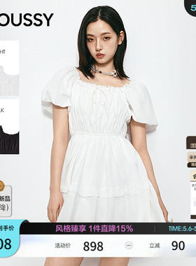 MOUSSY 2026夏季新品甜美风系带一字领泡泡袖连衣裙028JSA33-1012