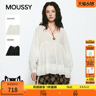 MOUSSY 2026夏季新品甜美风蕾丝拼接褶皱宽松衬衫女028JSA30-1055