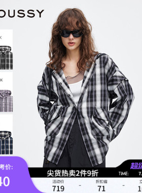 MOUSSY 春季新品复古街头撞色格纹连帽长袖衬衫028ISA30-2301