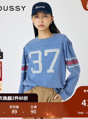 MOUSSY 2025春季新品撞色运动感宽松圆领长袖T恤女010ISL90-1311