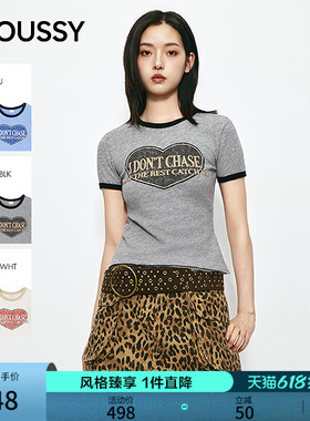 MOUSSY 2026夏季新品甜酷风爱心印花撞色短袖T恤女010JS290-2471