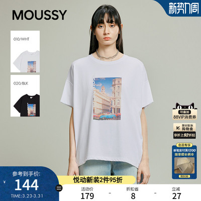 MOUSSY 春季新品复古街景印花宽松圆领短袖T恤028ISB90-1013
