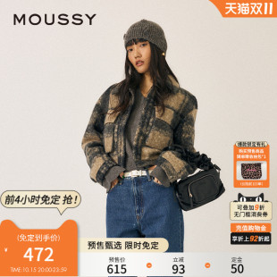 双11预售 英伦学院风格 MOUSSY 新品 纹毛呢夹克外套女 冬季