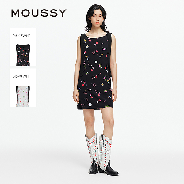 【新品试用】MOUSSY 2025夏季新品法式度假风花卉无袖飘带连衣裙