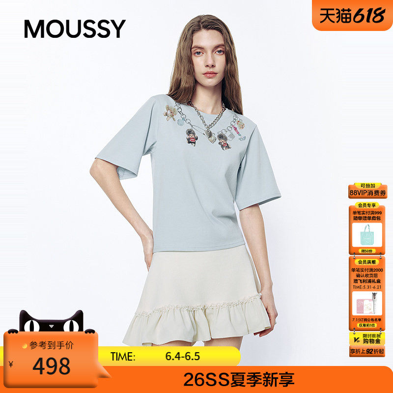 MOUSSY&Monchhichi合作款 2026夏季新品项链印花T恤028JSZ01-1002