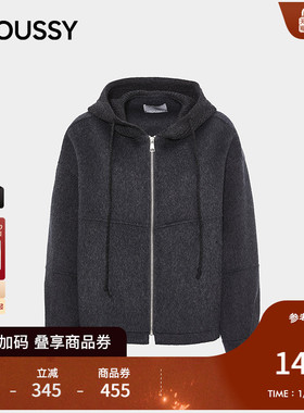 MOUSSY 2025秋季新品简约休闲连帽抽绳拉链短款大衣028IAC30-1093