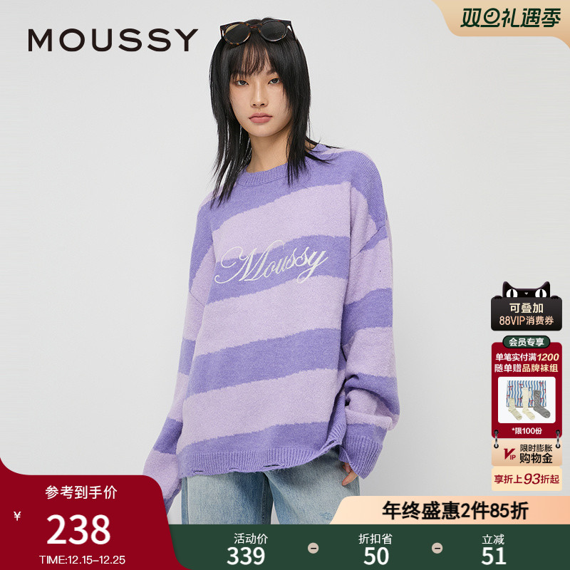 MOUSSY 秋季新品日系少年感LOGO套头针织毛衣女028HAZ70-0681