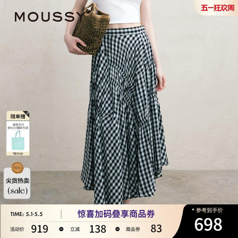 MOUSSY 春季文艺感不规则格纹半身裙女028ISA30-3021