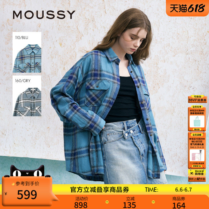 MOUSSY美式格纹LOGO印花衬衫