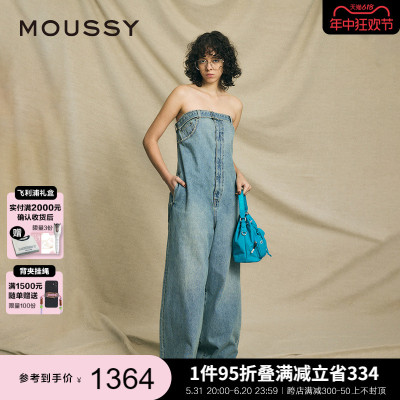 MOUSSY欧美风扎染裹胸牛仔连体裤