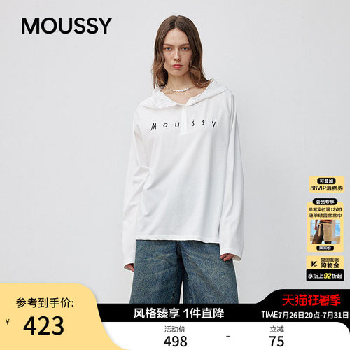 moussy春季新品休闲风蕾丝拼接长袖针织衫女028JSX90-1049