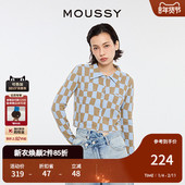 MOUSSY 0000 028HS970 早春新品 复古日系棋盘格纹翻领针织开衫