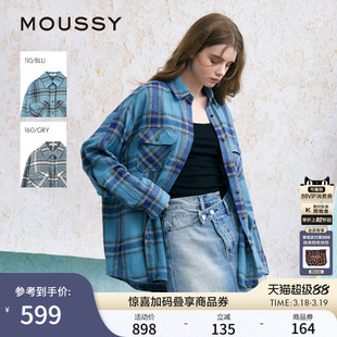 赵昭仪同款MOUSSY 新品美式复古格纹LOGO时尚衬衫女028JSX30-1052