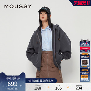 MOUSSY秋季 美式 復古純色拉鏈連帽衛衣外套028IAZ80 1005 新品