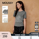 MOUSSY2026夏季新品温柔淑女风蕾丝拼接修身短袖T恤028JSC90-1080