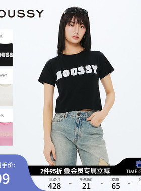 MOUSSY春季新品蕾丝LOGO刺绣基础款三色短袖T恤010ISL90-2211